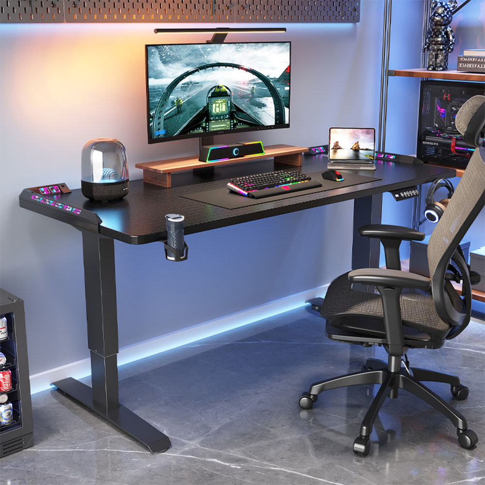Gaming Desk With Hutch - Escritorio Ajustable en Altura, Eléctrico, para