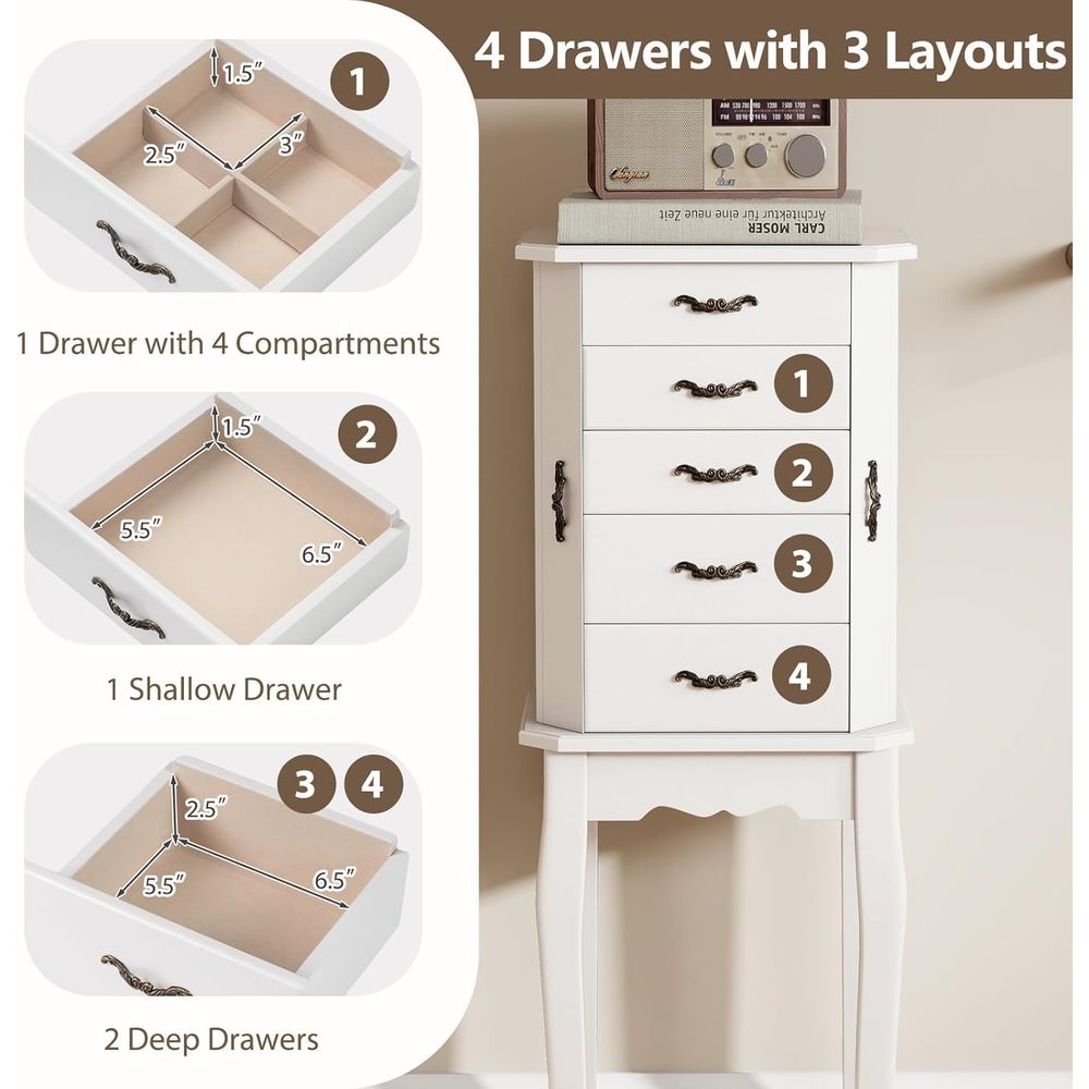 Armario de Joyería Blanco con  - Drawer Organizer Tray reseña y precio